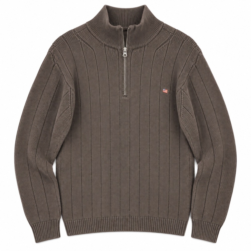 VTG 90s Polo Ralph Lauren 1/4 Zip Sweater Men XL Brown Cotton Flag Logo Heritage